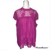 Ultra Pink Purple Crochet Lace Overlay Cap Sleeve Top Size Small NWT