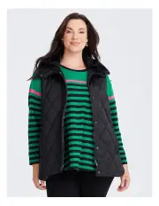 [Taking Shape] Fur Collar Quilted Vest in Black