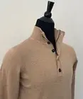 New Hugo Boss Men's Sweater XL size Beige Camel Wool Half Zip Buttons Pullover