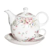 French Country Kitchen Tea For One Peach Blossom White Teapot