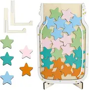 Wooden Star Reward Jar with 25 Stars, Personalized Pastel Stars Reward Jar for Students, Star Jar Kids Positive Behavior Incentive Management Tool, Bulletin Board Reward Chart Set