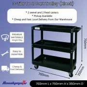 75CMx70CM 3-Tier Steel Tool Cart Trolley Workshop Garage Storage 17-Black