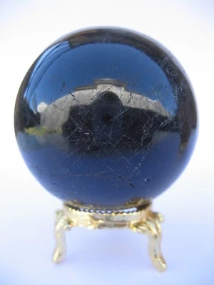 Black Tourmaline 6.4cm 329g Crystal Ball Orb Sphere with Gold Stand (BT002)