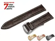 For OMEGA Watch DARK BROWN White Stitch Genuine Leather Croco Strap Band Clasp