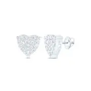 10kt White Gold Womens Round Diamond Heart Cluster Stud Earrings 3/4 Cttw