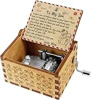 Kenon Engraved Wood Music Boxes For Son, Custom Vintage Hand Crank Musical Box and Your are My Sunshine Music, Christmas Birthday Gift For Son From Mom