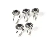 Wholesale 5pc 925 Solid Sterling Silver Cut Black Onyx Ring Lot P220
