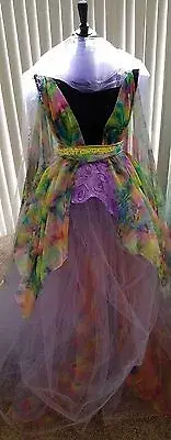 Rainbow Lavender Rosette Nymph Floral Lehenga Saree Bridal Wedding Ballgown