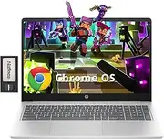 [HP] 15.6" HD Chromebook Laptop, Intel Processor N200, 8GB LPDDR5, 224GB Storage (64GB eMMC+160GB Docking Station Set), Intel UHD Graphics, Numeric Keypad, HD 720p Webcam, Wi-Fi 6, Chrome OS, Silver