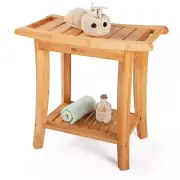 Unibambou Bamboo Shower Bench with Storage Shelf Wooden Spa Bath Deluxe Organ...