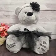 Personalised Ballerina Teddy Bear 40cm Plush Grey - Made To Order Custom Gift...