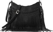[Fecialy] Vintage Fringe Hobo Bags for Women PU Leather Tassel Crossbody Shoulder Bag Western Fringe Purse