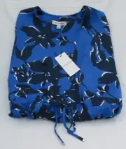 LADIES MARKS AND SPENCER AUTOGRAPH BLUE FLORAL SATIN FEEL TOP SIZE M FIT 12 - 14