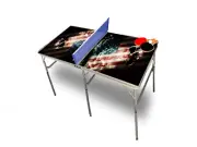 American Flag Skull Portable Tennis Ping Pong Folding Table w/Accessories