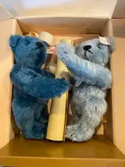 "STEIFF "FOREVER FRIENDS" EAN 665059 PAIR OF BLUE BEARS 1996 USA EXCLUSIVE 9"