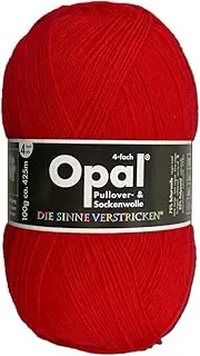 Opal Uni (425m) 4-Ply Yarn - Wool-Blend, Bright Solid Colours Yarn for Warm Socks and Sweaters, 5180 Rot, 1 x 100g