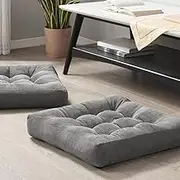 Meditation Floor Pillow Set of 2, Square Large Pillows Seating for Adults, Tufted Corduroy Floor Cushion for Tatami Living Room, Grey, 22x22 Inch