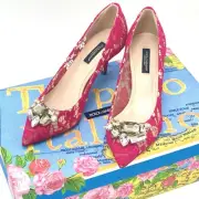 NIB $650 DOLCE & GABBANA Women's Bellucci Pink Lace Crystal Pumps EU 36 US 5.5/6