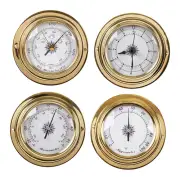 4 Pieces Thermometer Hygrometer Barometers Clock Brass Shell Weather Stations