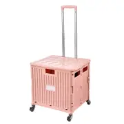 Foldable Shopping Cart Trolley Basket Rolling Folding Grocery Portable [Colour: Pink]