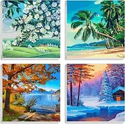 Amphol Adult Paint by Number Kits on Canvas Framed, 4 Pack Season Easy DIY Paint by Number for Adults Canvas with Frame, Simple Acrylic Framed Painting by Number for Beginners Kids