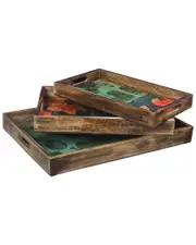 Tiramisu Spring Bloom Resin/Wood Decorative Trays (Set of 3)