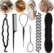 UTTH-DTTK French Braid Tool 6-Piece Set - Black (Resin, All Hair Types, 1 Count) - Hair Braiding Tools, Styling Accessories for Women, Girls & Ladies