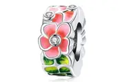 Solid 925 Sterling Silver Red Floral Pandora Inspired Charm