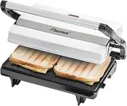 Bestron Contact Grill with Crumb Tray, Sandwich Maker with Cool Touch Handle, Panini Maker with Non-Stick Coating, 700 Watt, APM123W, Colour: White