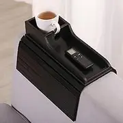 GEHE Bamboo Couch Cup Holder, Anti-Spill Sofa Arm Tray, Natural and Easy to Clean Couch Arm Cup Holder Armrest Tray Perfect for Cups, Beers, Snacks, Remote Control, Drinks, G0902-BLACK