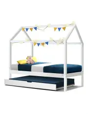 [Artiss] Wooden Bed Frame Single Size Mattress Base Pine Timber Platform White HOLY