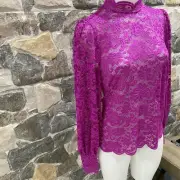 BNWT-RRP$119-Hot Pink Lace Stretchy Decjuba Blouse /Top