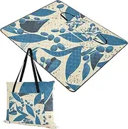 Yoogain Picnic Basket Packable Grass Portable Blanket for Women 30s Summer Gift Retro Blue Leaves Fruit 60x80in