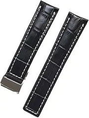 [BANDKIT] Classical 24 22mm Black Blue Brown Genuine Leather Watchband For Breitling Watch Strap Wrist Bracelet Deployment Clasp