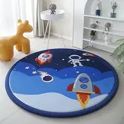 Coral Velvet Playmats Round for Children, 2.5cm Thick Memory Foam Crawling Mat Non-Slip for Kids Bedroom Playroom, Astronaut Pattern, Round 120cm