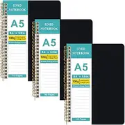 Amythe 3Pcs Spulen Notizbuch A5 Liniert, Tagebuch 70 Blatt / 140 Seiten Zum Schreiben, 100 G/m² College-liniertes Papier, Schwarz