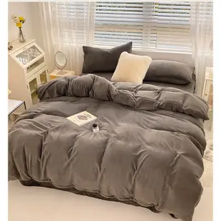 台灣製 ins熱銷純色 素色 雙拼 進口牛奶絨 保暖法蘭絨 雙人床包加大床包 被套 三件組 四件組 枕頭套 床包
