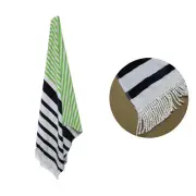 Rainbow Striped Fringe Cotton Beach Towel Green/Navy 86 x 160 cm by Onkaparinga