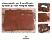 Handmade Crazy-Horse Leather Portfolio Vintage Padfolio Case, Zippered