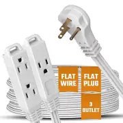 Flat 3-Outlet Extension Cord 3 Ft for Indoor Use by - UL-Listed 3-Prong Multi...