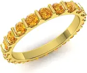 [Diamondere] Natural and Certified Citrine Wedding Ring in 14k Yellow Gold | 1.37 Carat Full Eternity Stackable Band for Women, US Size 5.25