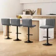 Vintage Leather Bar Stools Grey Set of 4 Adjustable Height Comfortable Hom -GYX4
