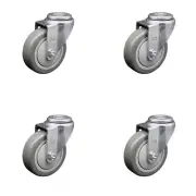 4 Inch Gray Polyurethane Wheel Swivel Bolt Hole Caster Set Service Caster Brand