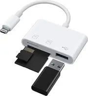 SD Card Reader iPhone iPad, Lightning Card Reader Camera Card Reader Adapter 3 in 1 with Three Slot for Micro SD/TF/USB for iPhone 14/13/12/11/8/7/6/Plus/Pro/Max (White)