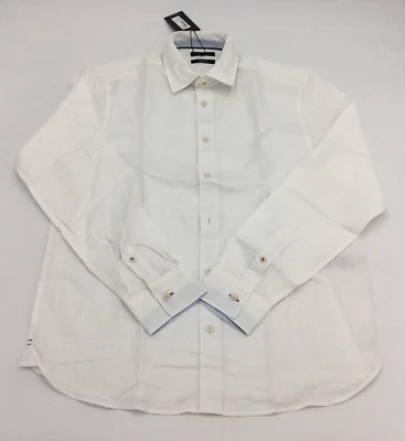 $210 Ted Baker Men's Long Sleeve Linen Shirt, White, Size 3
