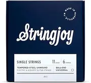 Stringjoy SST11 Single Guitar Strings .011 Gauge 6-Pack for Acoustic & Electric Guitar, Guitar E String, Replacement Guitar Strings, Individual Guitar String