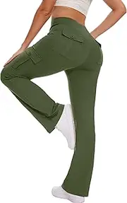 [Hispotim] Flare Leggings for Women Yoga Pants with Cargo Pockets High Waist Work Casual Travel Bootcut Leggings