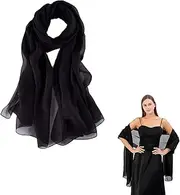 Weenwill Sheer Chiffon Scarf, Stole for Evening Dress, Women's Scarf, Soft Chiffon Scarf, Lightweight Shoulder Scarf, Summer Scarf, Women's Festive Stole for Wedding, Bridal Party, Black, Large