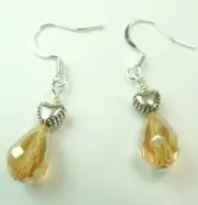 Briolette Crystal Earrings with Hearts Handmade Wedding Jewelry