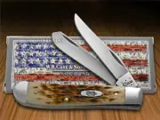 Case xx Knives Mini Trapper Jigged Amber Bone Pocket Knife Stainless 00013